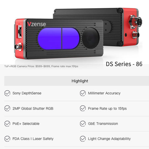 Vzense DS86 & DS87 ToF  3D Cameras - Industrial Grade, High Precision,5m1600*1200